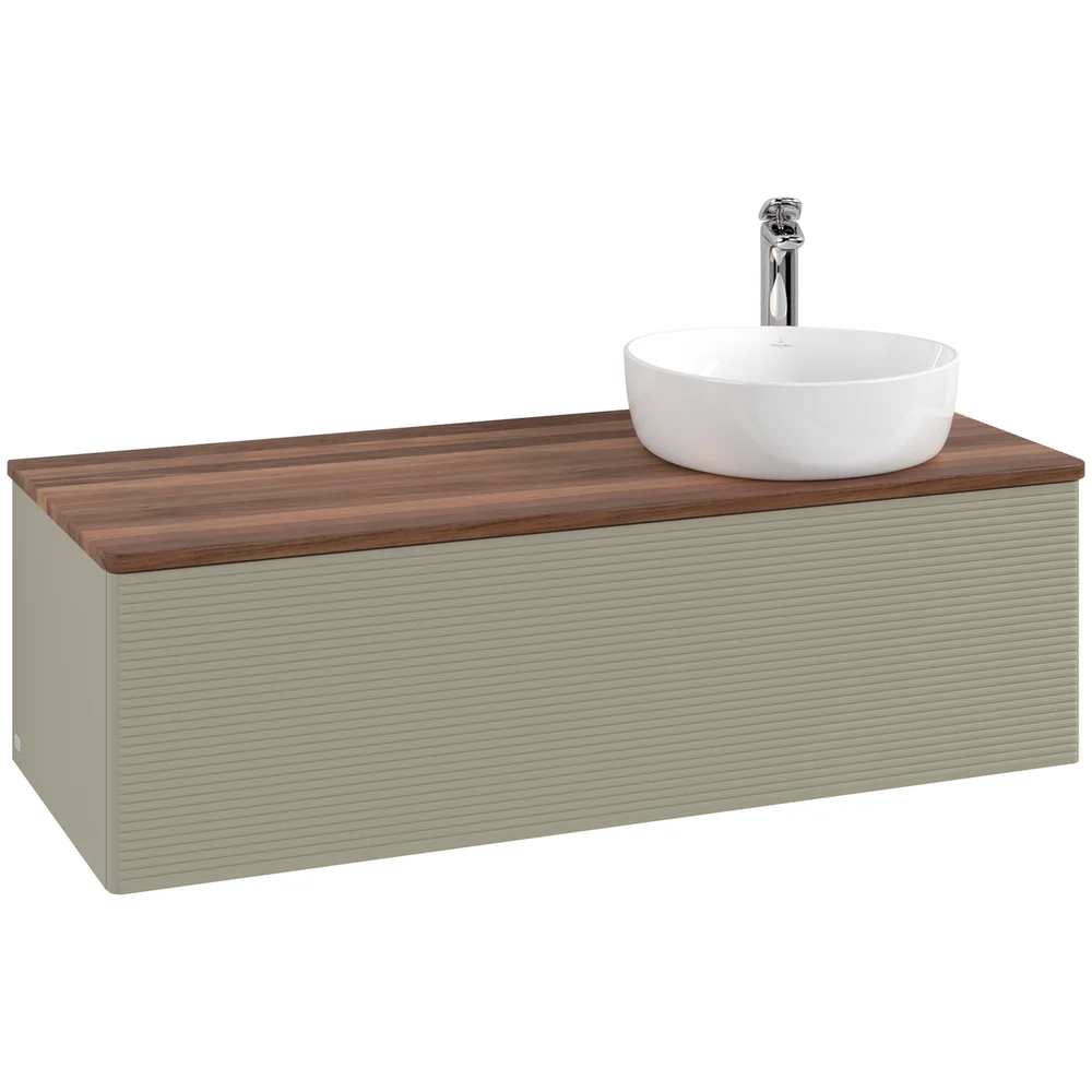 V&B ANTAO SERVANTSKAP 1 SKUFF RILLET 1200X360X500 HØYRE M/KRANHULL STENGRÅ/VALNØTT v:7056543