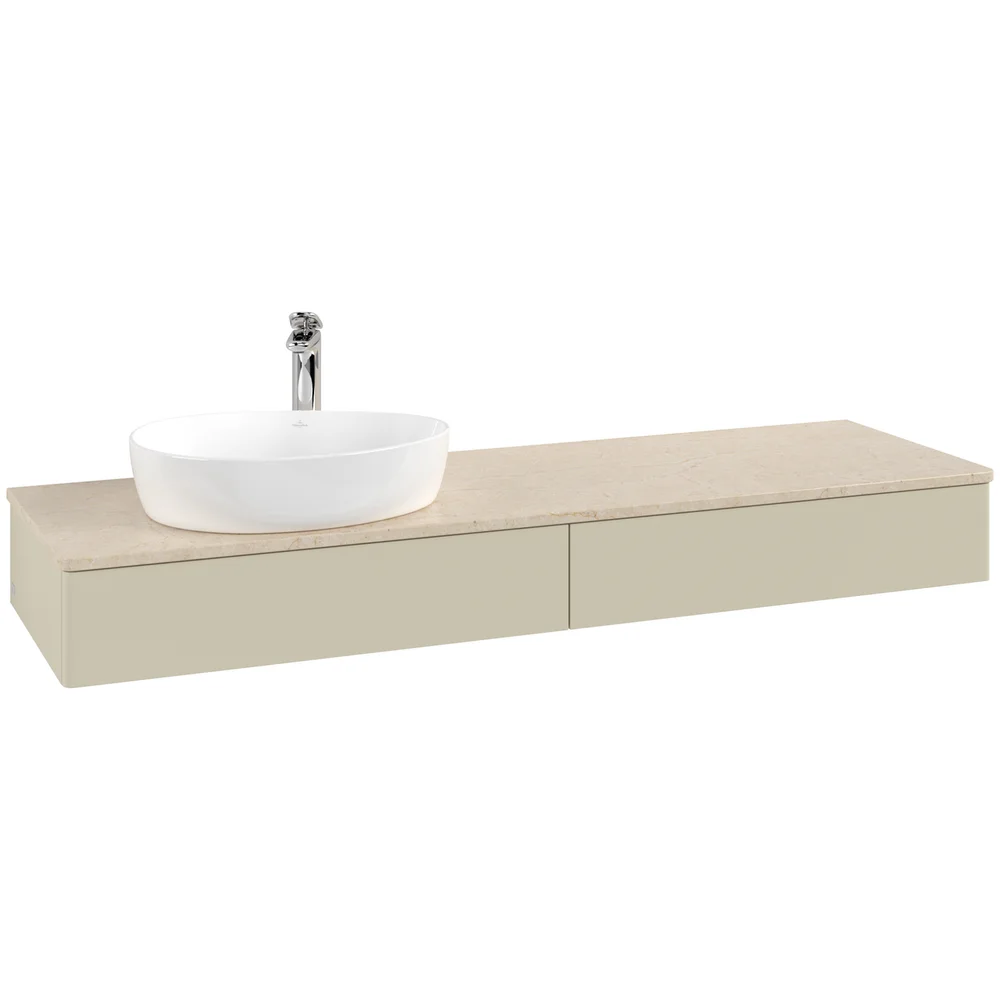 V&B ANTAO SERVANTSKAP 2 SKUFFER GLATT 1600X190X500 VENSTRE M/KRANHULL SILKEGRÅ/CRÉME v:1085569