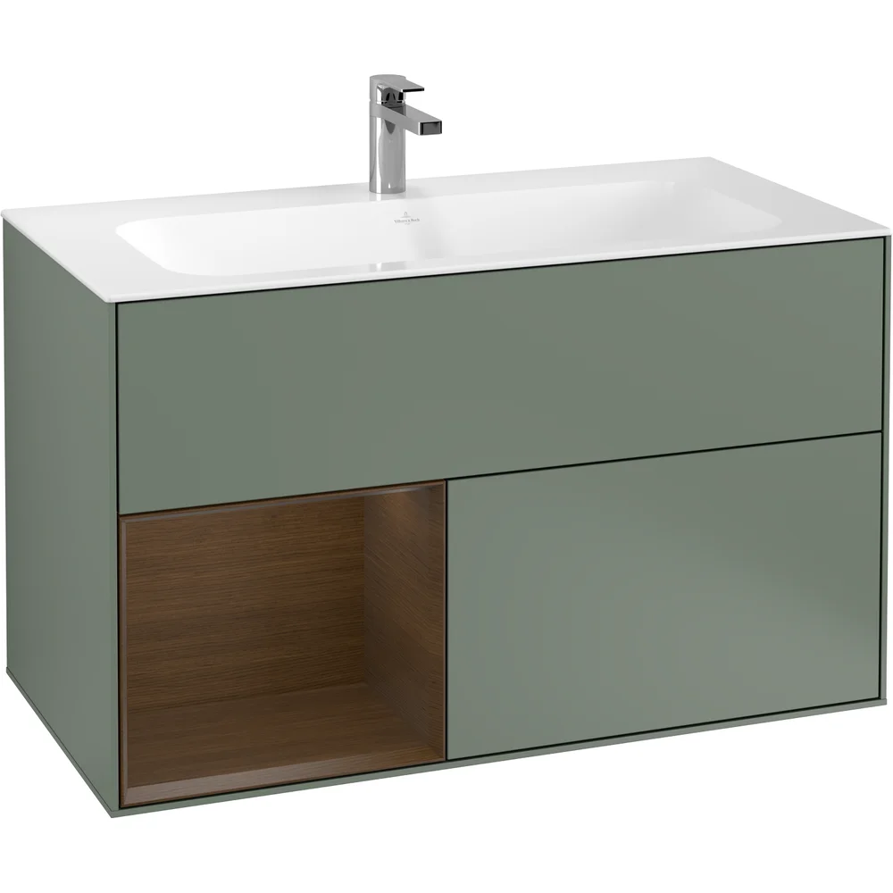 V&B FINION SERVANTSKAP 100 OLIVEN MATT LAKK EMOTION-LYS, VENSTRESTILT VALNØTTHYLLE v:5334401