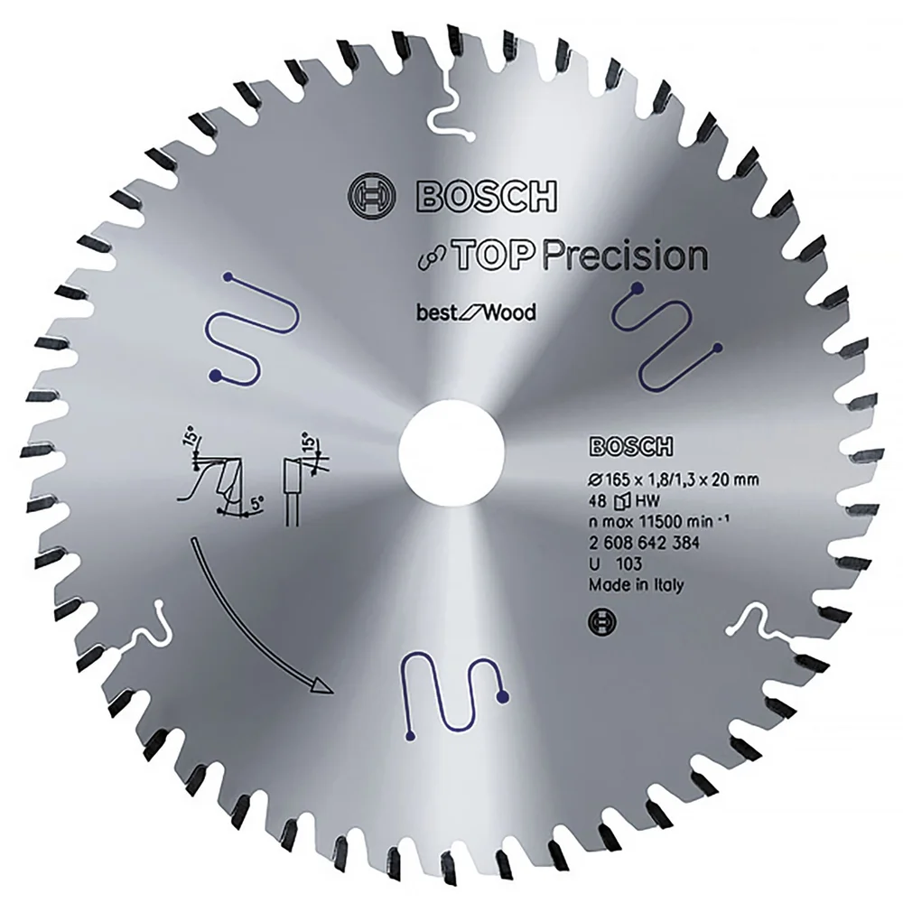 Bosch Sirkelsagblad TOP PRECISION for tre, 48T, 165×1,8×20 mm v:8331769 Bosch Sirkelsagblad TOP PRECISION for tre, 48T, 165×1,8×20 mm v:8331769