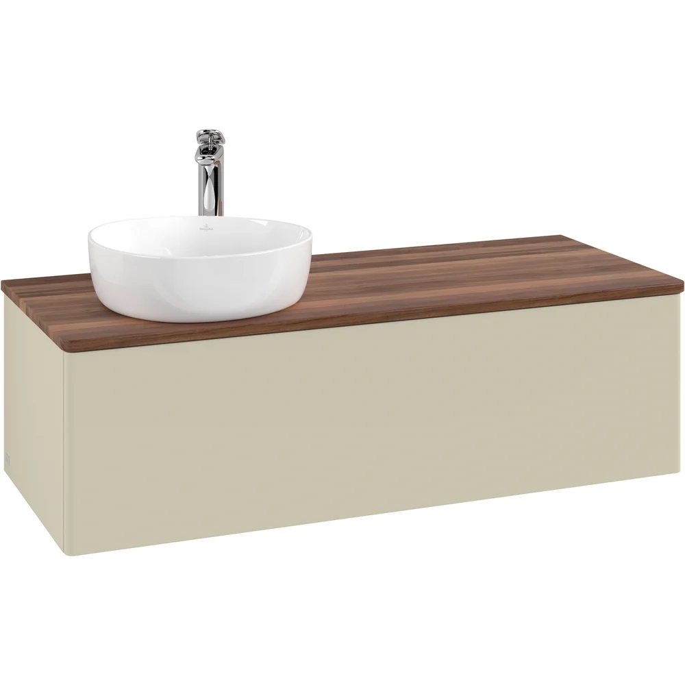 V&B ANTAO SERVANTSKAP 1 SKUFF GLATT 1200X360X500 VENSTRE M/KRANHULL M/LYS SILKEGRÅ/VALNØTT v:4930494