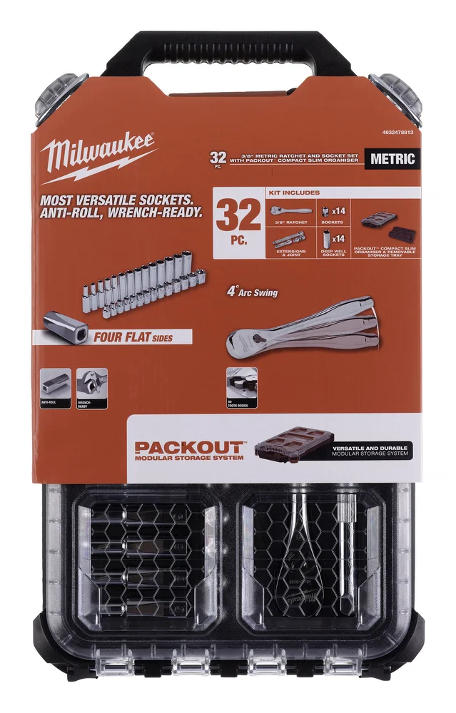 Milwaukee Skralleakselsett pakke 3/8", 32 deler v:9682518