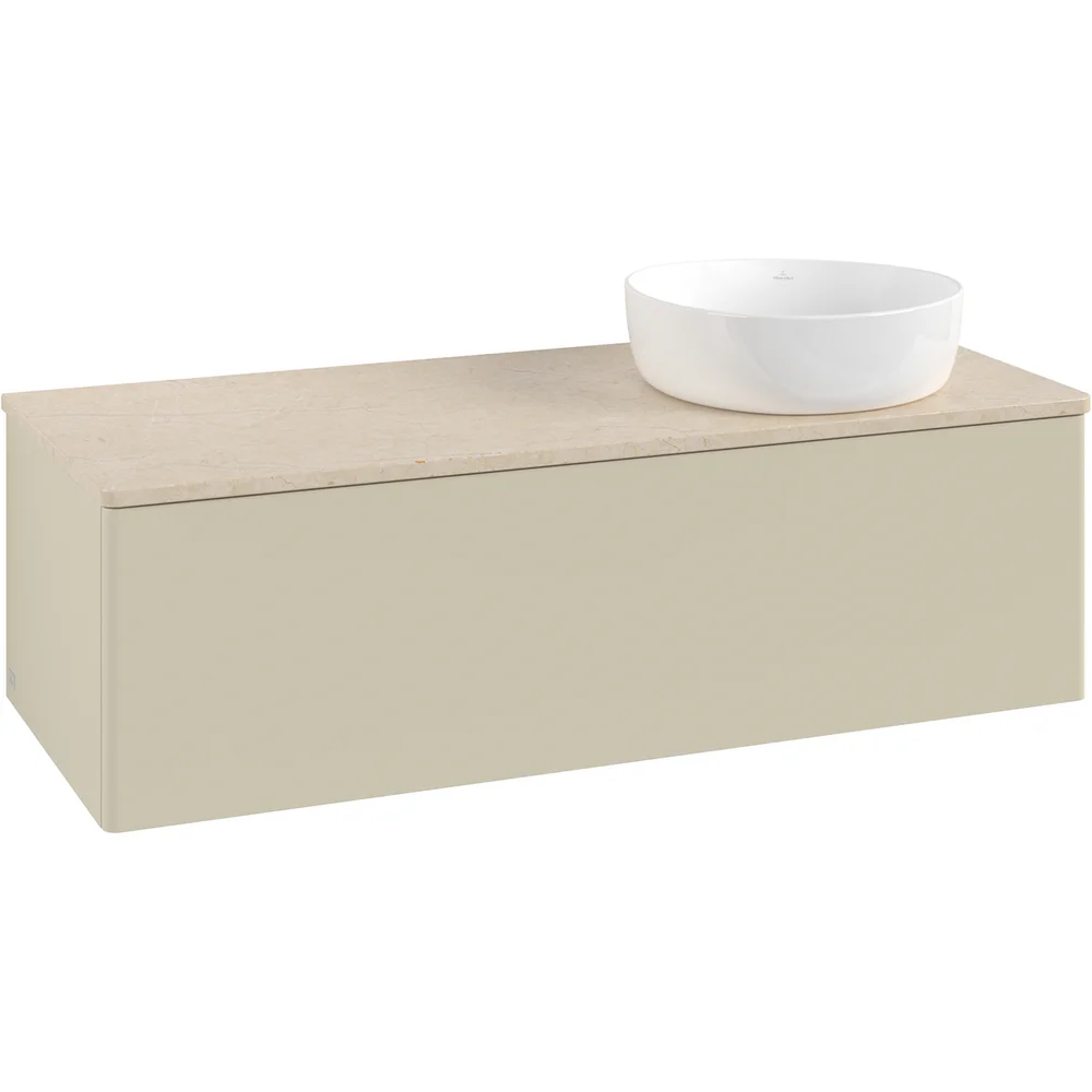 V&B ANTAO SERVANTSKAP 1 SKUFF GLATT 1200X360X500 HØYRE U/KRANHULL M/LYS SILKEGRÅ/CRÉME v:3661378