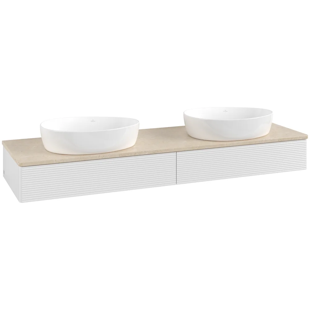 V&B ANTAO SERVANTSKAP 2 SKUFFER RILLET 1600X190X500 FOR 2 SERV. U/KRANHULL HVIT/CRÉME v:6476759