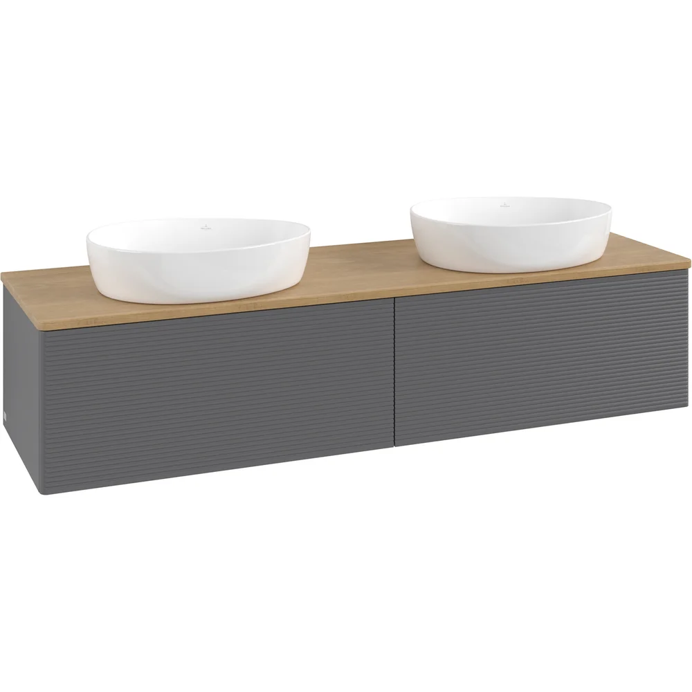 V&B ANTAO SERVANTSKAP 2 SKUFFER RILLET 1600X360X500 FOR 2 SERV. U/KRANHULL ANTRASITT/EIK v:8813138